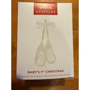 NIB Hallmark Keepsake 2025 Baby's 1st Christmas Ornament White Booties QGO3102